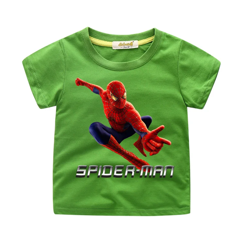 Футболка с рисунком Человека-паука для мальчиков; костюм; летняя футболка для малышей; одежда из хлопка; Детские повседневные футболки с короткими рукавами для девочек; WJ204