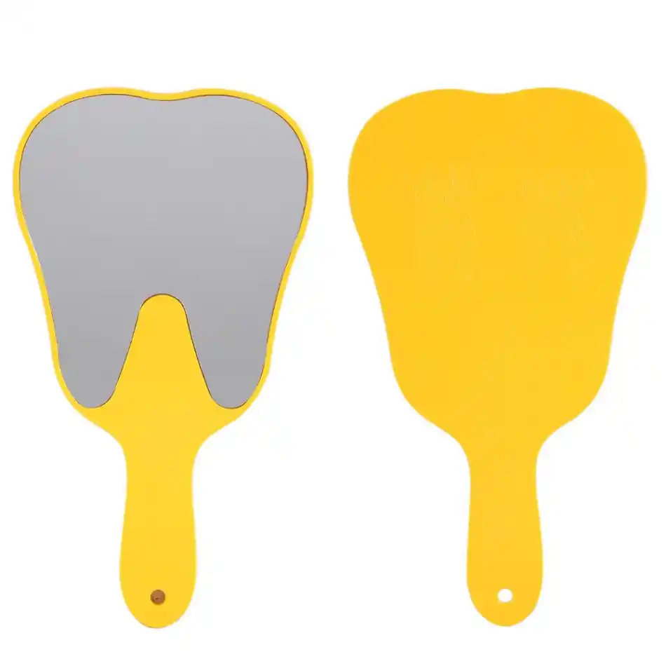 4 Colors Useful Cute Hand Mirror Tooth Shaped Plastic Handle Oral Teeth