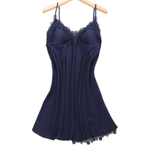 

Women Nightgowns Sexy Satin Sleepwear Nightwear Embroidery Summer Dress Shirt Female Lingerie Chest Pad Babydoll Night Dress