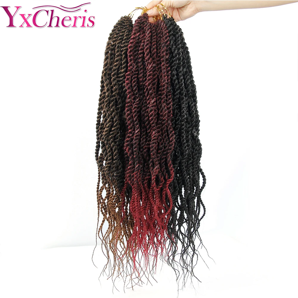 YxCheris объемные вязанные косички для наращивания волос 18 дюймов синтетические вьющиеся Сенегальские твист вязание крючком плетение волос черный омбер