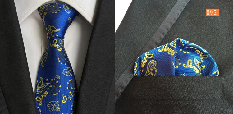 Модный Шелковый галстук 8 см, набор носовых платков, классические галстуки с цветочным узором пейсли, нагрудный Платок для мужчин, деловой Свадебный галстук зеленого синего цвета - Цвет: W92