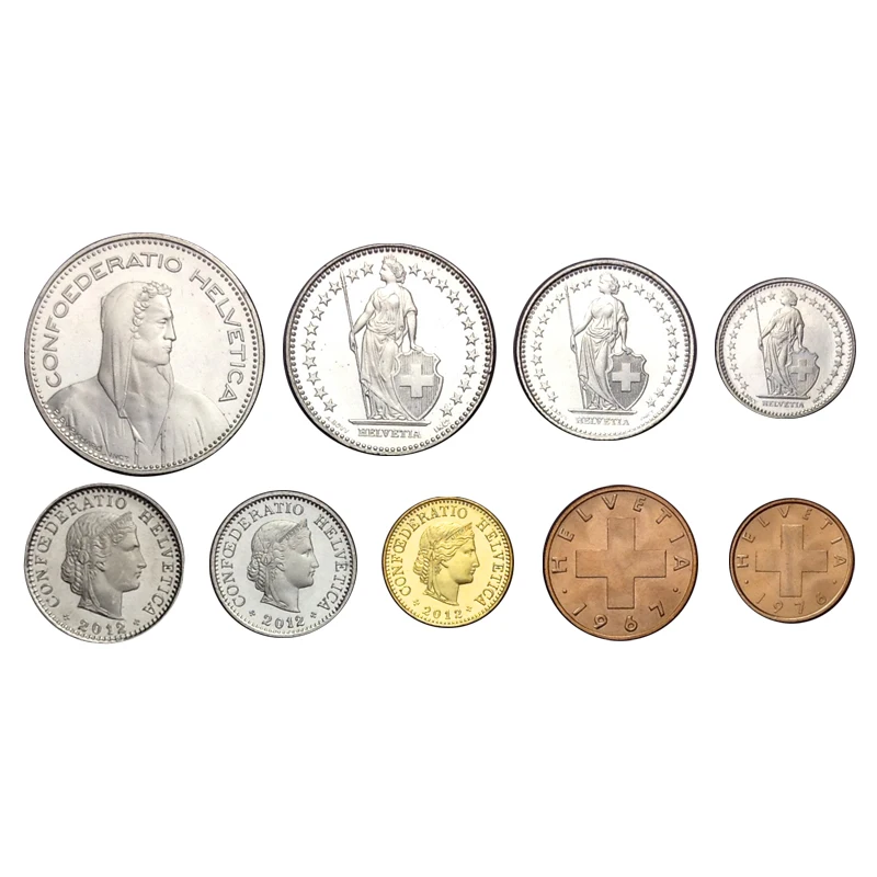 Швейцария полный набор 9 монет 1 20 центов 1/2 5 frances UNC undistributed коллекция настоящая