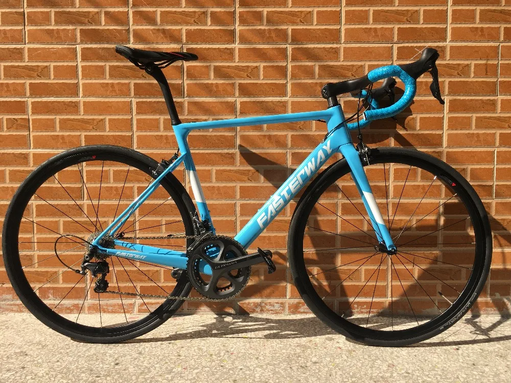 Cheap TAIWAN brand light blue FASTERWAY 700C carbon Road Complete Bike Bicycle 22 Speed R8000 Groupset Bicicleta D brake 49/52/54/56 2