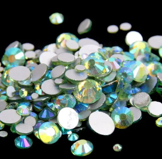 Peridot AB Color ss3, ss4, ss5, ss6, ss8, ss10, ss16, ss20, ss30 Ploché krystalové nelepivé lepidlo na nehty na dekorace kamenů