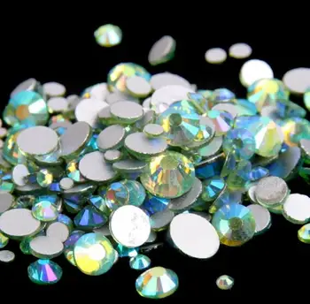 

Peridot AB Color ss3,ss4,ss5,ss6,ss8,ss10,ss16,ss20,ss30 Flat Back Crystal Non Hotfix Nail Art Glue On Rhinestones decorations