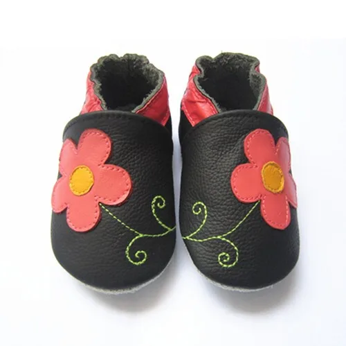 Мягкая Нескользящая детская обувь из натуральной кожи для новорожденных мальчиков и девочек; мокасины для малышей; детская обувь для детей 0-24 месяцев - Цвет: black flower