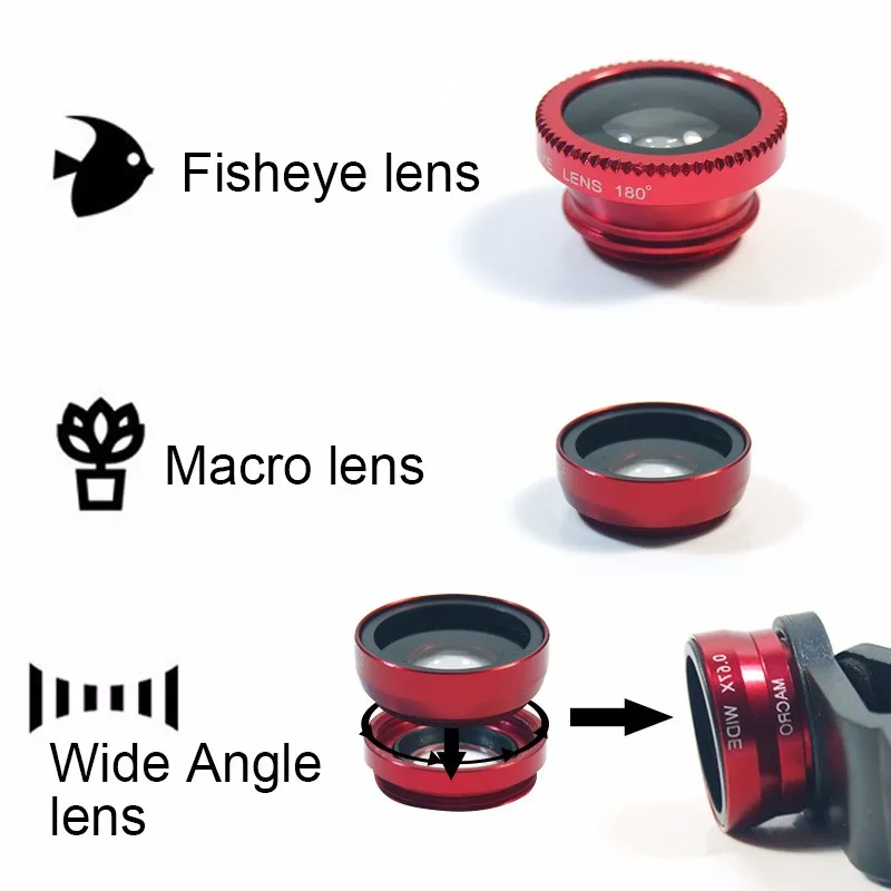 Heyytle телефонных объективов Широкий формат макро объектив «рыбий глаз» «3 в 1» комплект с зажимом 0.67x объектив рыбий глаз для iPhone для samsung Универсальный