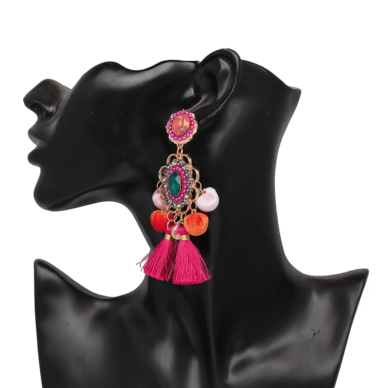 

Boho Crystal Ethnic Drop Earrings For Women Tassel Earrings Oorbellen Statement Fringe Earrings Wholesale