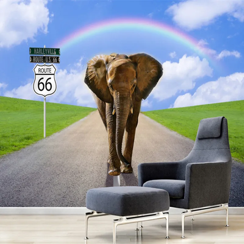 

Custom 3D Photo Wallpaper Murals Modern 3D Nature 66 Road Elephant Grassland Living Room Bedroom Sofa TV Background Wall Decor