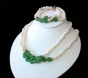 

Beautiful 2 row Natural white Pearl Necklace 18"-19" bracelet