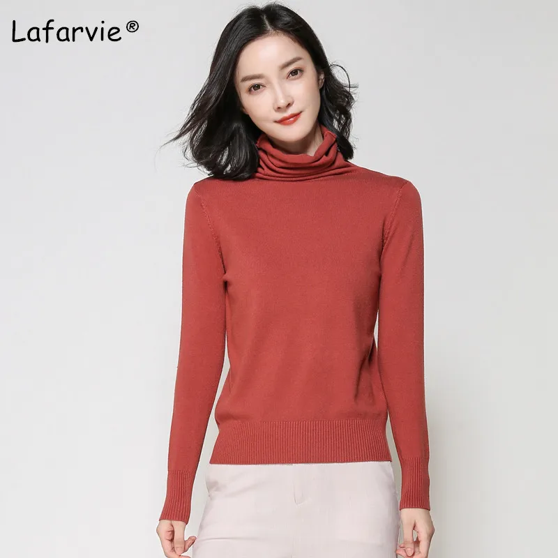 Lafarvie Autumn Winter Cashmere Blended Sweater Female Pullover Turtleneck Sweater Women Solid Color Pull Femme Knitted Jumper
