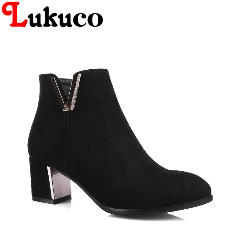 

2017 NEW SALE big size 40 41 42 43 Lukuco women boots sexy style pointed toe square heel high quality lady shoes free shipping