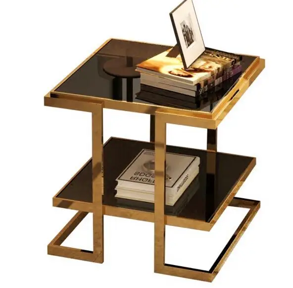 Simple modern sofa corner. Metal tempered glass multi-layer white edge table. Small tea table..