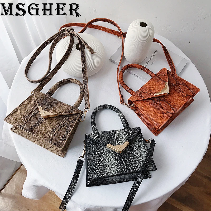 

MSGHER Handbags Women High Designer Serpentine Small Bags Female Casual Shoulder Bags Quality PU Messager Bags