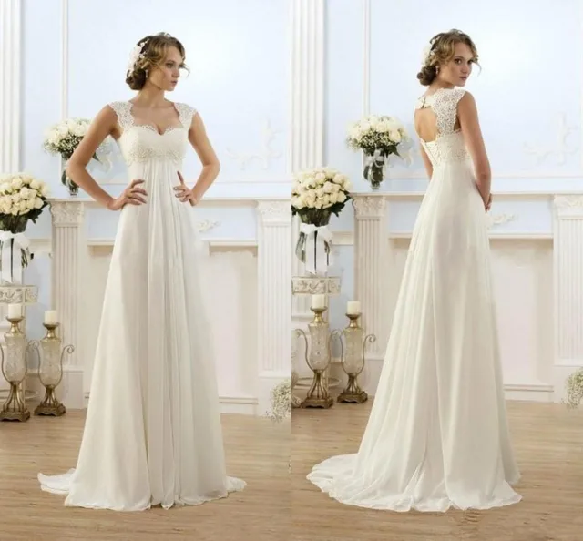 2016 Summer Beach Chiffon A Line Backless Wedding Dresses Empire 2016 Summer Beach Chiffon A Line Backless Wedding Dresses Empire Waist Rustic Boho Lace Straps