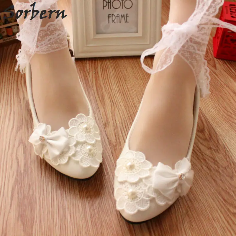 

Sorbern White Bow Wedding Shoes Cute Kitten Heels Lace Up Ankle Straps Flowers Bridal Shoes Pump Heels Butterfly Heels Fashion