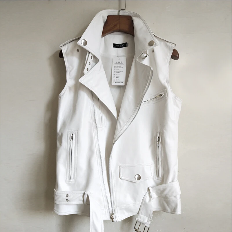 

Cool Sexy Singer Sleeveless Biker Jacket Male Waistcoat Leather Vest Men Motorcycle Red White Black