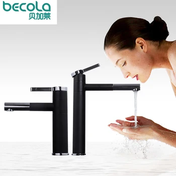 

BECOLA Basin Faucets Black And chrome 360 Rotating Contemporary Style Cold and Hot Water Mixer Single Handle kitchen faucet Tap