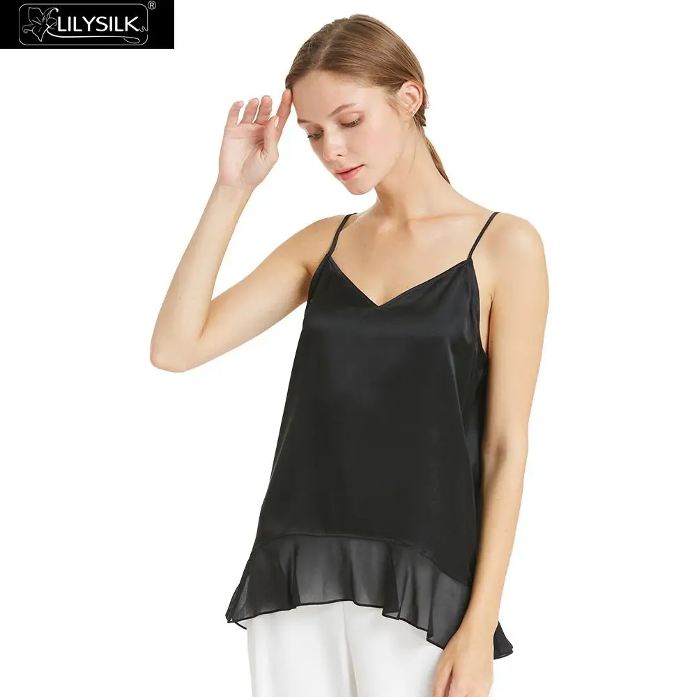 LilySilk Шелковый кружевной топ женский жилет короткая майка Феи Лотос для девушек