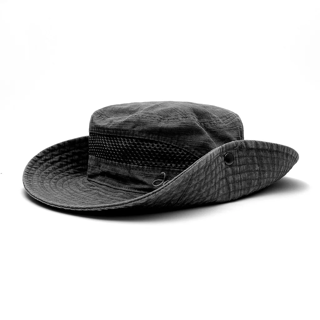 TOHUIYAN складная шляпа-ведро для мужчин весна лето Sombrero Gorro, Солнцезащитная шляпа с защелками, Мужская кепка, уличная Кепка с широкими полями, шапки для рыбалки, кепка s - Цвет: black