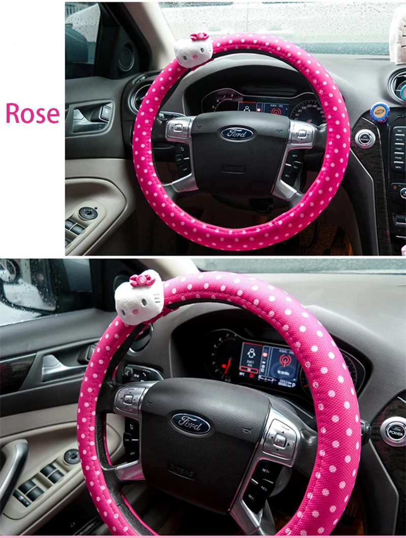 Автомобильные аксессуары мультфильм розовый hello kitty чехол на руль из натурального каучука здоровый дышащий Универсальный 38 см для женщин девочек