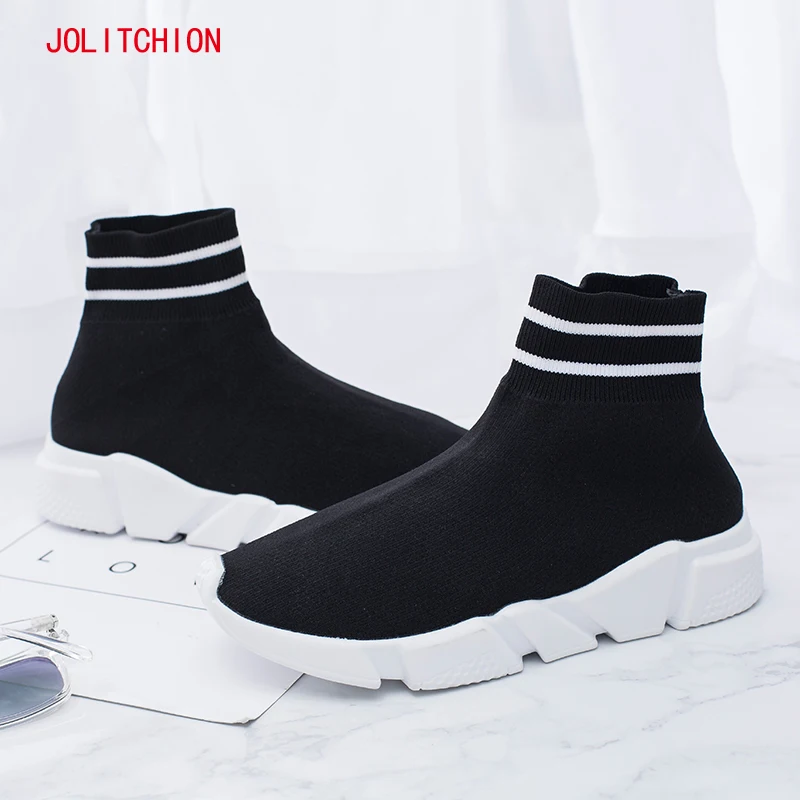 

Fashion Sneakers Woman Platform 2018 Thick Heel Woman Casual Shoes High Top Knitted Woman Leisure Ankle Boots Fabric Mesh Shoes