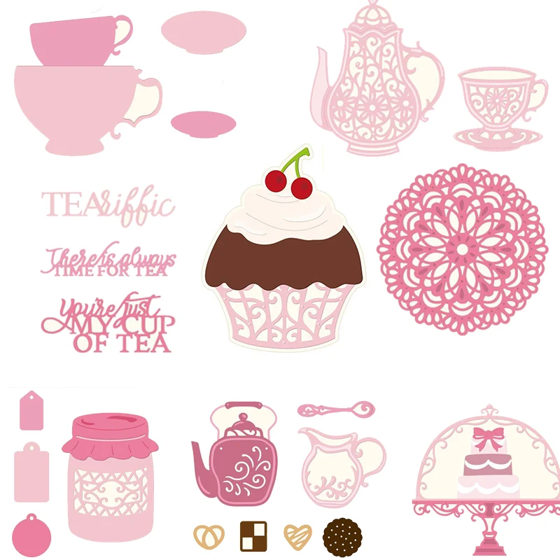 

Teatime Cake Cup Teapot Jar Set Metal Cutting Dies Stencils For DIY Scrapbooking Paper Cards Decorative Embossing Craft Die Cuts