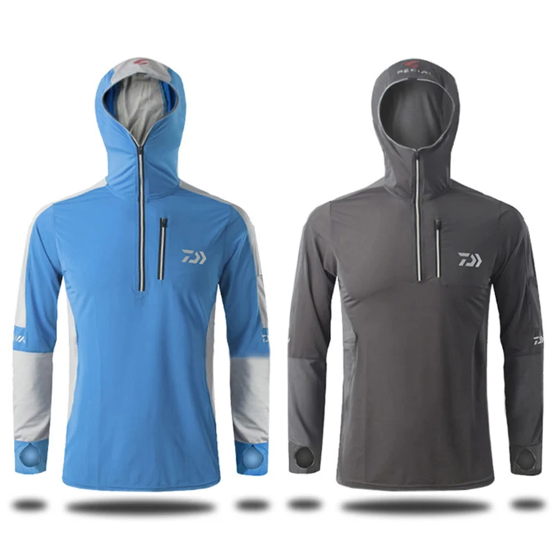 

DAWA Fishing Clothing Breathable Sunscreen Shirt Men Clothes Quick Drying UPF 50+ Long Sleeve Hooded Fishing Shirts
