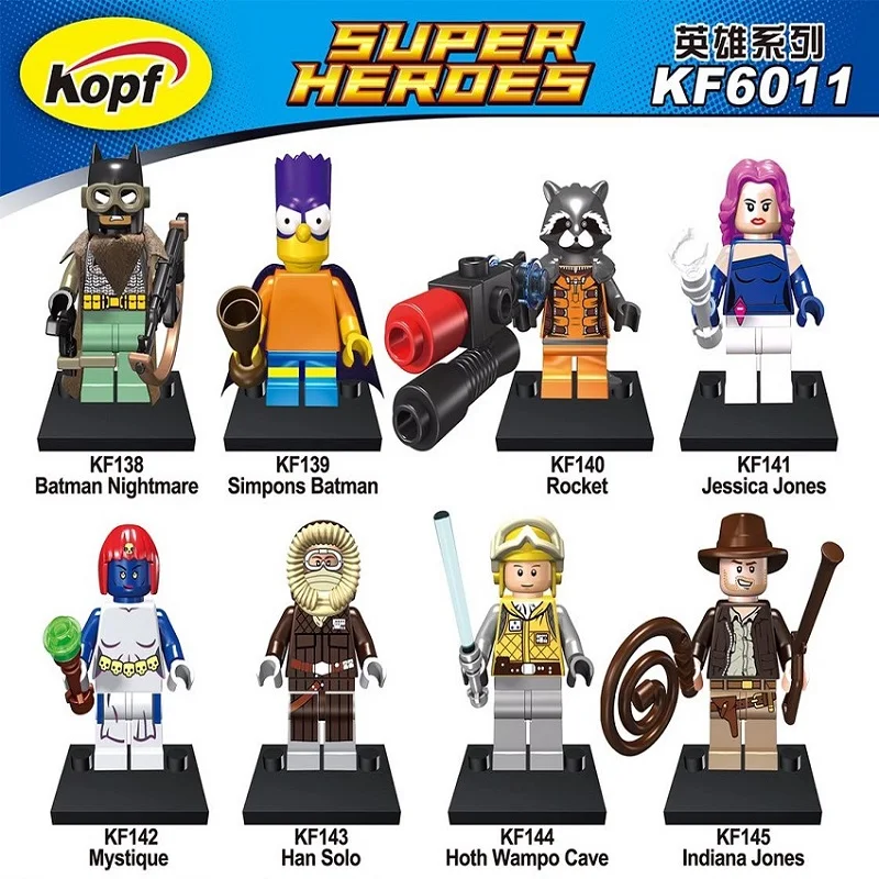 

Building Blocks Super Heroes Space Wars Mystique Han Solo Simpsons Batman Hoth Wampo Cave Figures Model Toys For Children KF6011