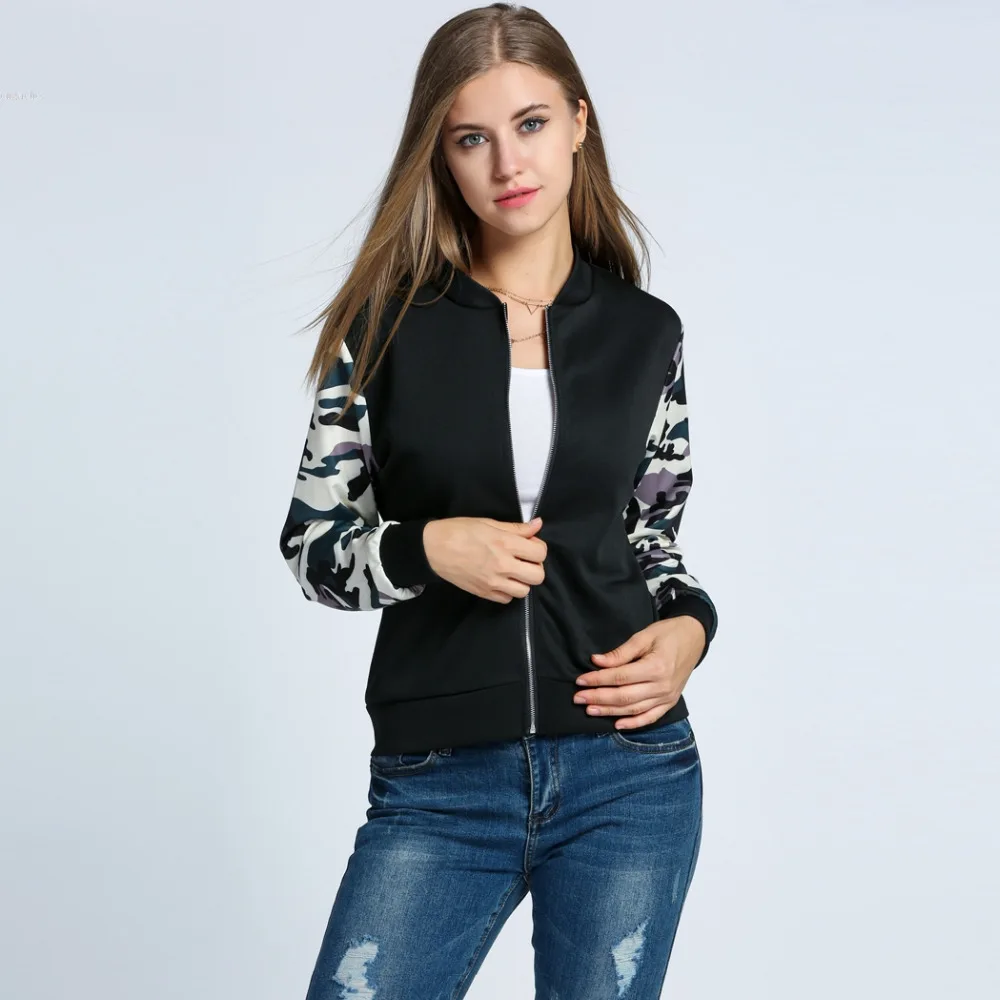 Fashion Women Bomber Jacket 2016 Woman Camouflage Patchwork Slim Zip Up