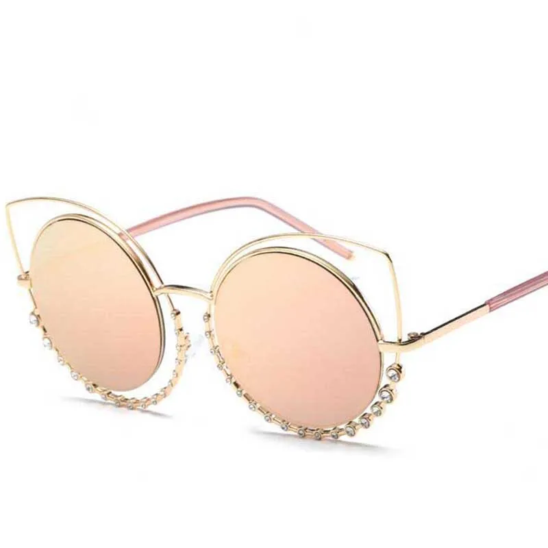 

2019 Cat eye Sunglasses Women Brand Design Luxury Rhinestone Round Mirror Sun Glasses Oversized Shades Female Gradient Eyewear