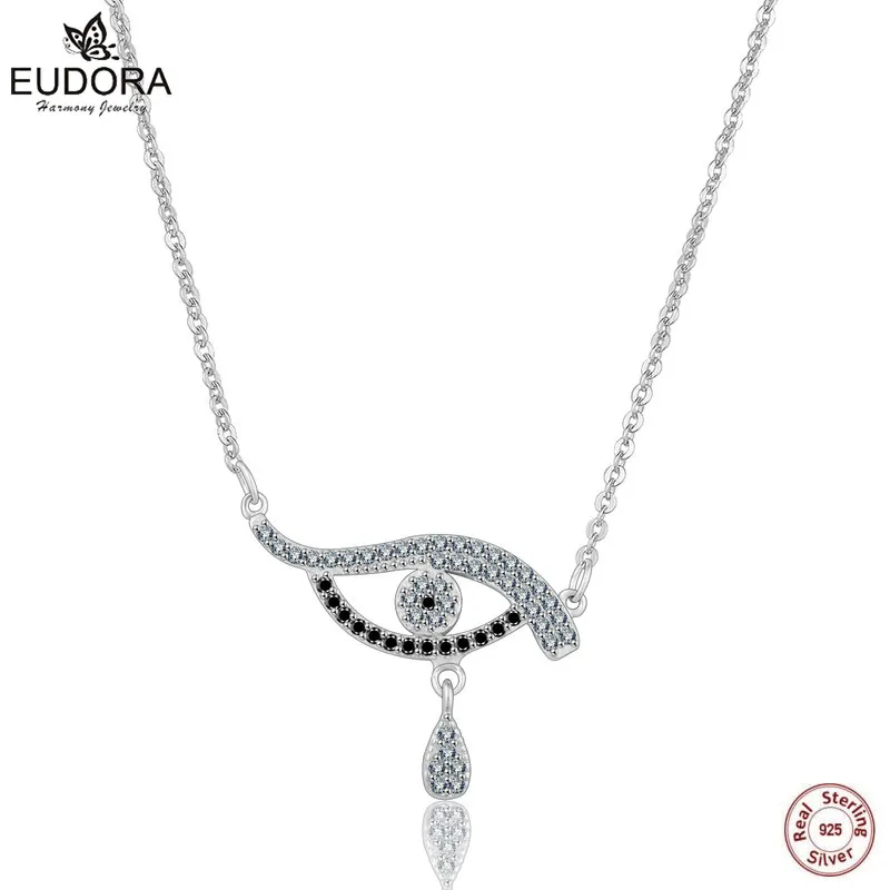 Eudora Black Crystal Bright Eyes 100 925 Pure Sterling Silver Pendant