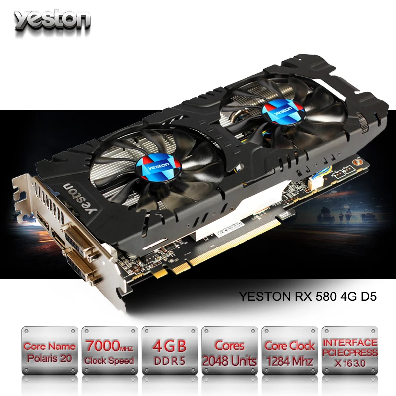 

Yeston Radeon RX 580 GPU 4GB GDDR5 256bit Gaming Desktop computer PC Video Graphics Cards support DVI/HDMI PCI-E X16 3.0