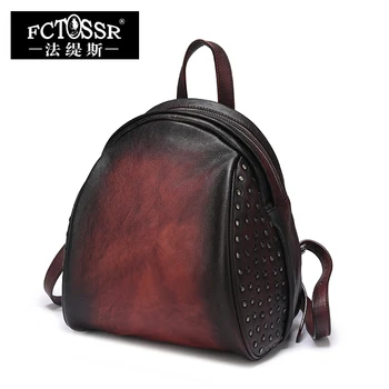 

Natural Leather Barrel-shape Backpack Female Notebook Bags Unisex Soft Knapsack Handmade Leather Trave Backpack School Bag
