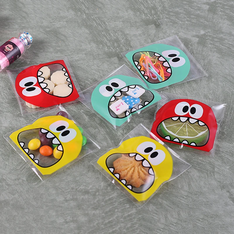 

100 Pcs Cartoon Gifts Bags Wedding Cookie Packaging Self-adhesive Plastic Bags for Biscuits Birthday Candy Cake Package