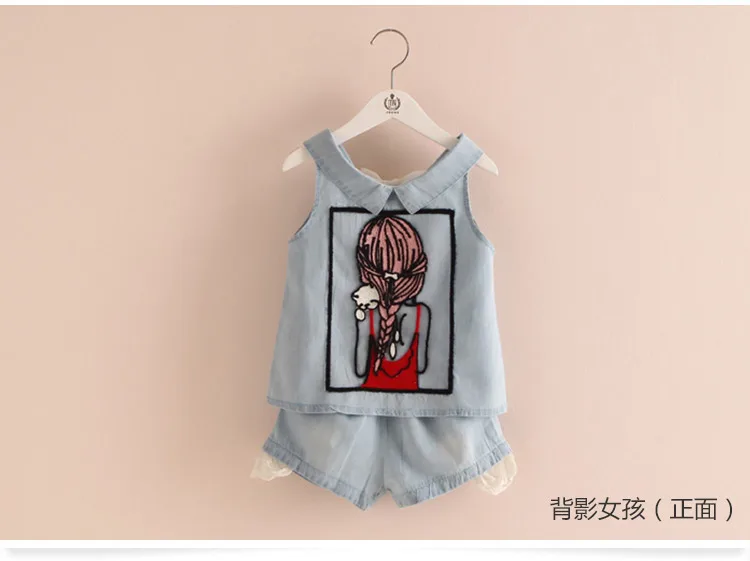 Girls Clothes 2018 Summer Casual 2-10 Years Old Kids Little Baby Cartoon Girl T Shirt+Shorts 2 Piece Lace Denim Blue Suit Set (10)