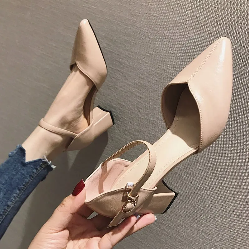 

Girls high-heeled shoes 2019 new summer fairy wind Korean version of the wild net red thick with a word with sandals women