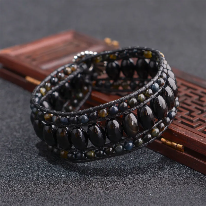 

High End Handmade Cuff Bracelets Natural Stones Leather Wrap Bracelet Exclusive Beaded Statement Bracelets Dropshipping