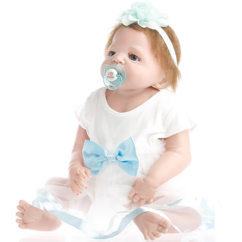SanyDoll 22 дюйма 55 см силиконовые куклы reborn белое синее платье принцессы милая кукла