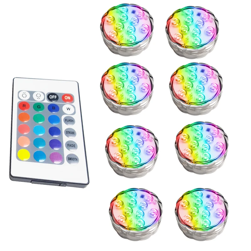 Waterproof Underwater Light, Submersible LED Lights with Remote Control RGB Multicolor LED Pond Lighting Set for Vase Base