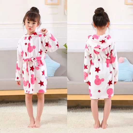 Мультяшное детское одеяние Flannel Child Boy Girl Robe Смазливая животное с капюшоном Халаты с длинным рукавом Мальчики Халат Детская одежда - Цвет: Pink 5 star