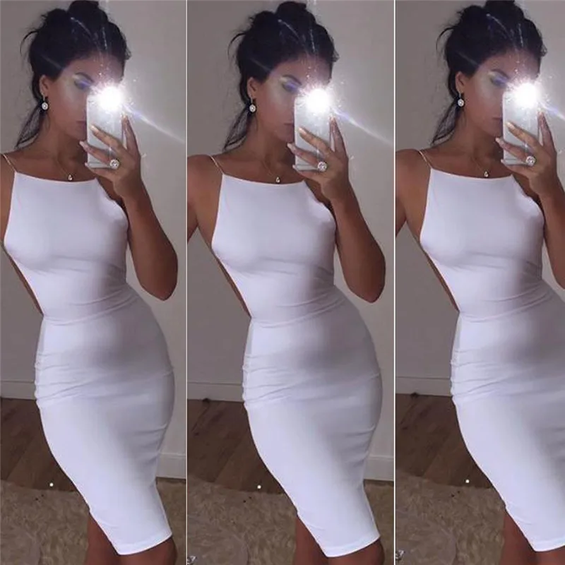 Sexy Womens Club Bodycon Short Dress Evening Party White Sleeveless Dresses Hot Sale Ladies Mini Dress Clubwear Backless Dresses