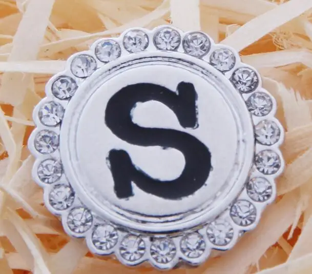 2 шт./лот первоначального A-S греческий буквенный Алфавит украшения с кнопкой из металла с украшением в виде кристаллов 18 мм Кнопка подходит для браслета с защелкой смесь - Окраска металла: S