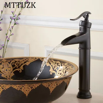 

MTTUZK Free Shipping oil rubbed black basin faucet Brass Vessel Sink faucet hot and cold mixer tap bathroom Waterfall faucet
