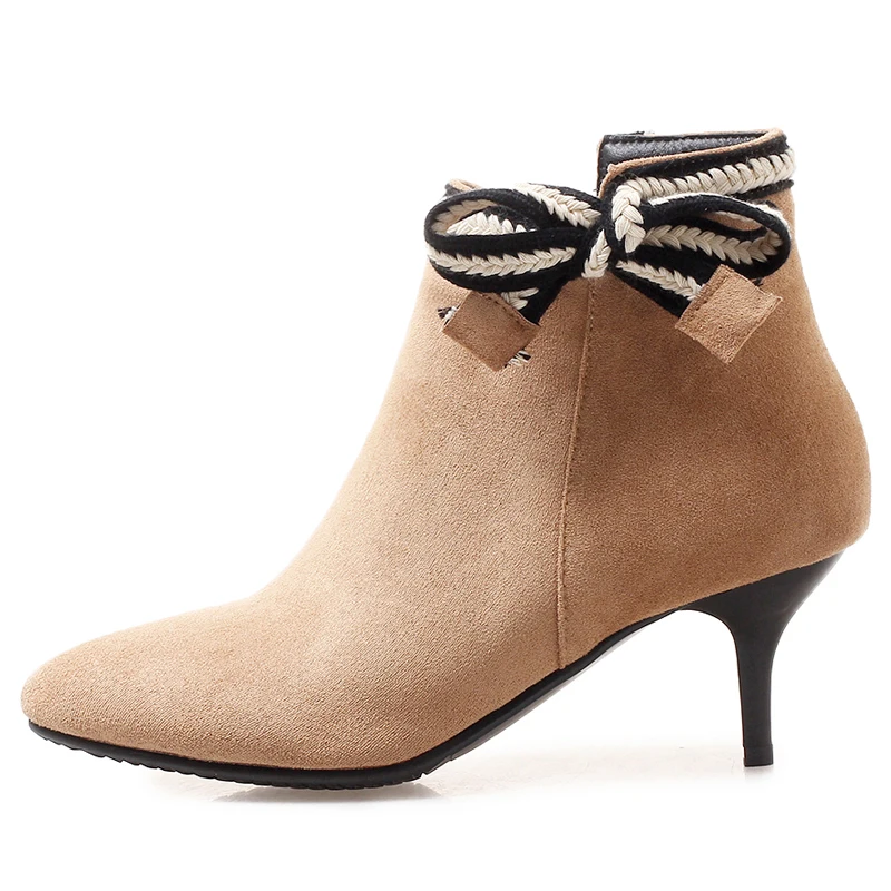 MsFair Women Boots Fashion Zipper Ankle Boots Women Shoes Elegant Short Plush Boot Shoes For Girl Pointed Toe Thin Heels Boots Women's Shoes