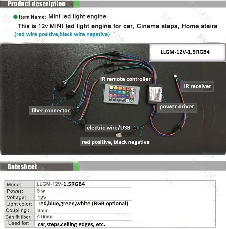 12v 1,5 w 3w разноцветный светодиодный светильник, источник двигателя, ИК-пульт дистанционного управления с 4 светодиодными лампочками, USB