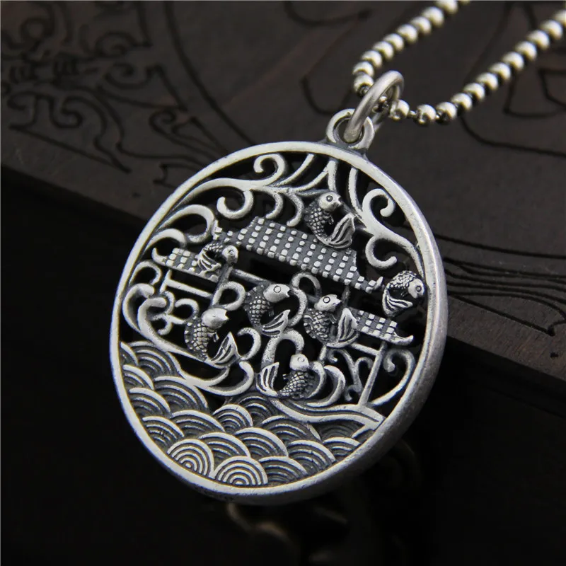 

Silver Jewelry 925 Silver Carved Hollow Out Pendant Vintage Silver Pendant Auspicious Religious Pattern Silver Jewelry