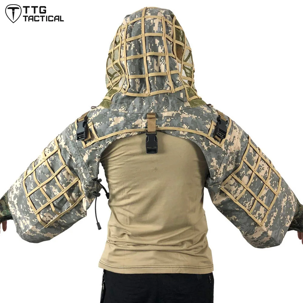 TTGTACTICAL Sniper Ghillie Suit Foundation RIPSTOP Camouflage Tog Hood Woodland/CP/ACU/Океанский/цифровой|Маскировочный