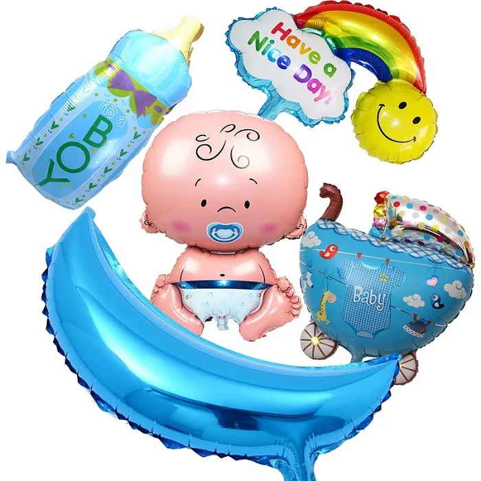 5 штук в партии Baby Shower Фольга Шарики для маленьких мальчиков 1 год День рождения Аксессуары Baby Shower Шарики классический Надувные игрушки - Цвет: blue set