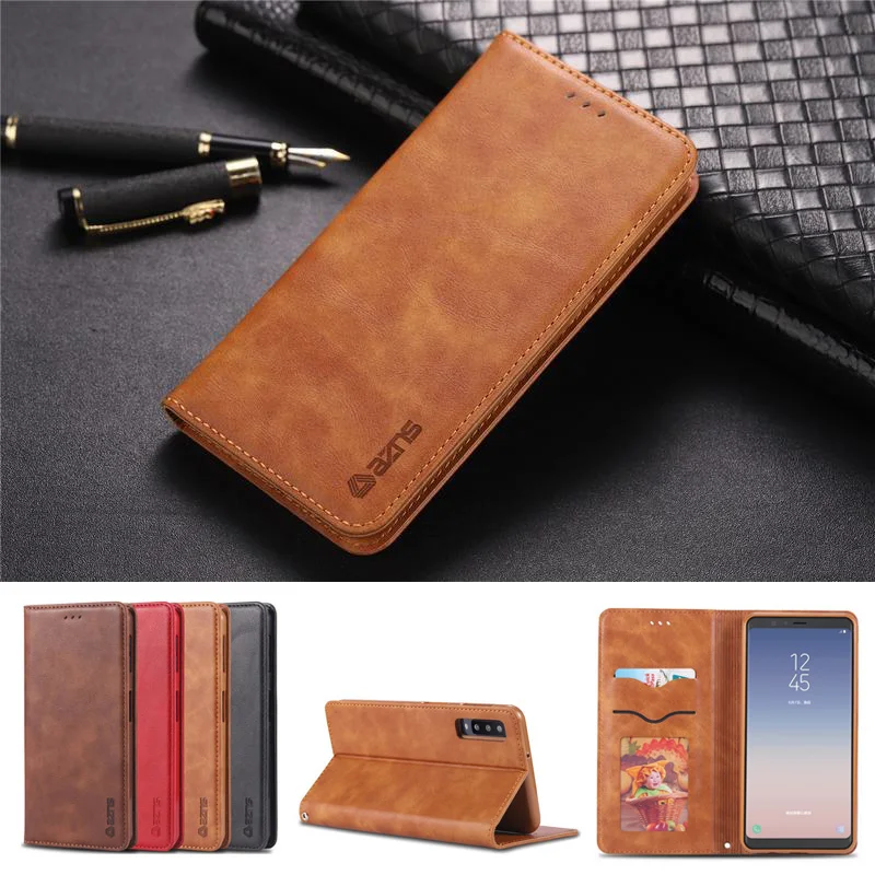 

Cases For Samsung Galaxy A7 2018 2019 Cover Case Luxury Magnetic Flip Vintage Matte Plain Leather Phone Bag For SAMSUNG A70 A 70